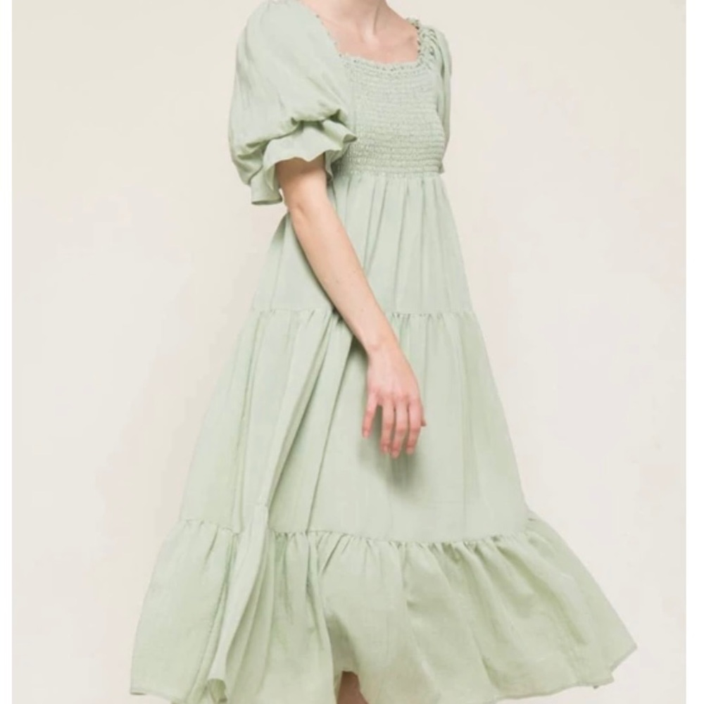 Smocked square neck maxi dress